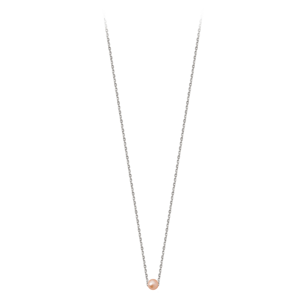 Pendentif Claverin Simply Mini avec perle rose sur fine chaîne en or blanc 18 carats