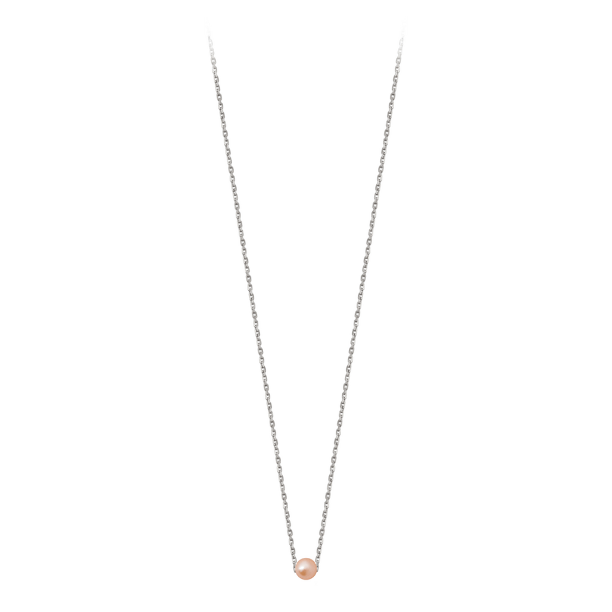 Pendentif Claverin Simply Mini avec perle rose sur fine chaîne en or blanc 18 carats