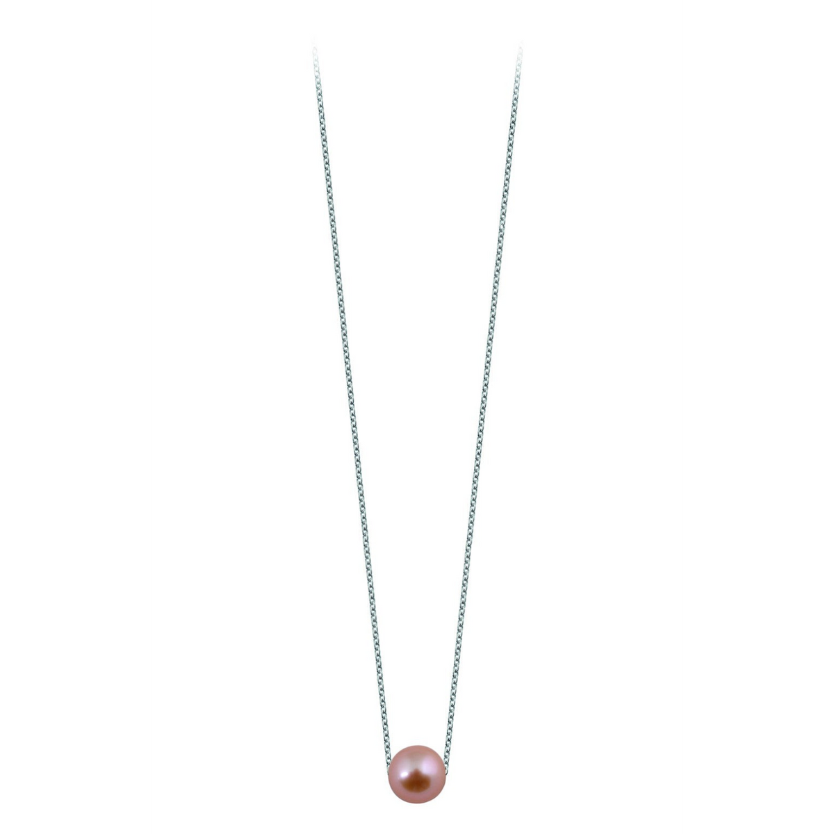 Pendentif Claverin Simply pearly avec perle rose sur fine chaîne en or blanc 18 carats