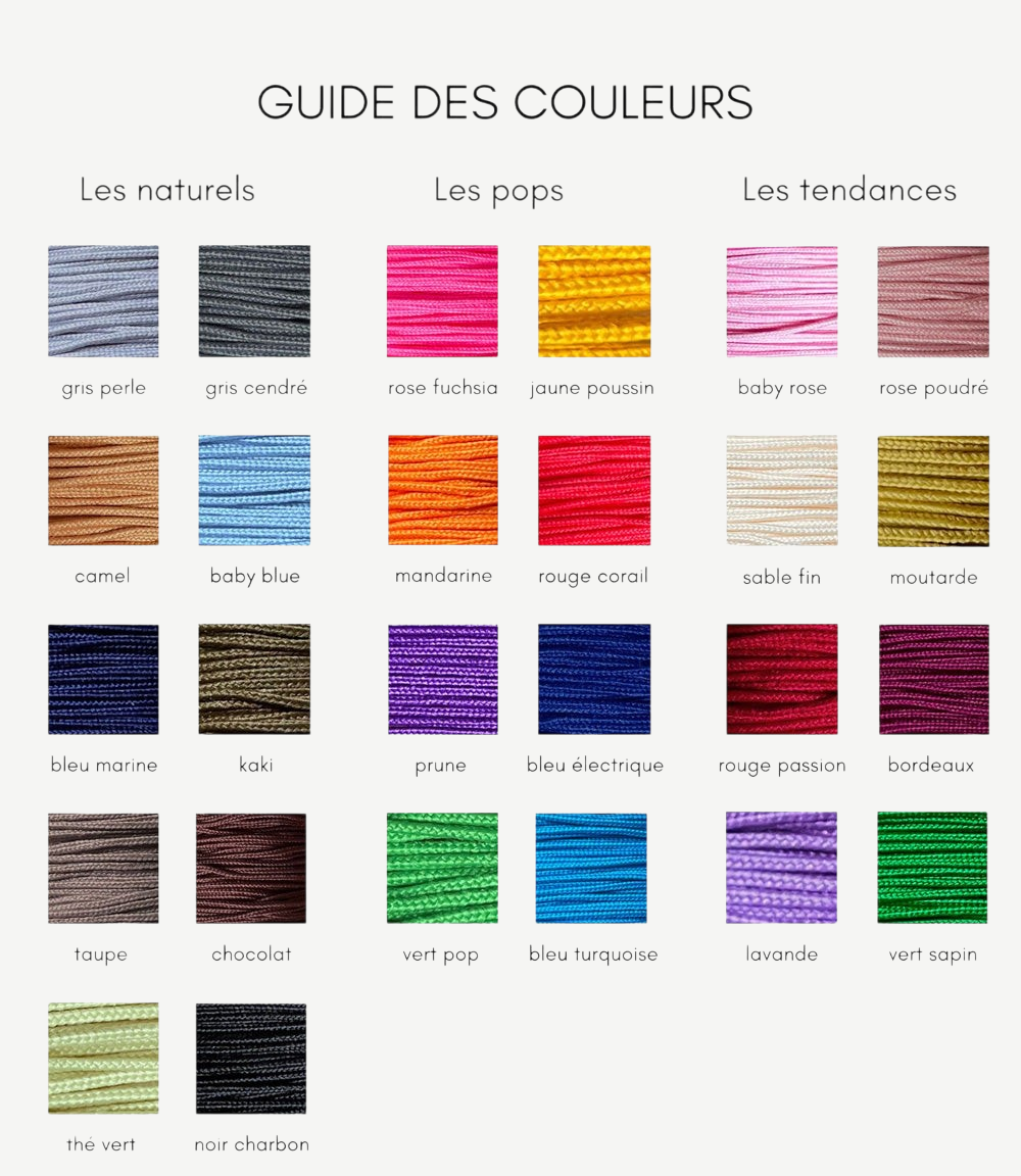 Nuancier de cordons Claverin présentant une large gamme de couleurs pour le remplacement de bracelet